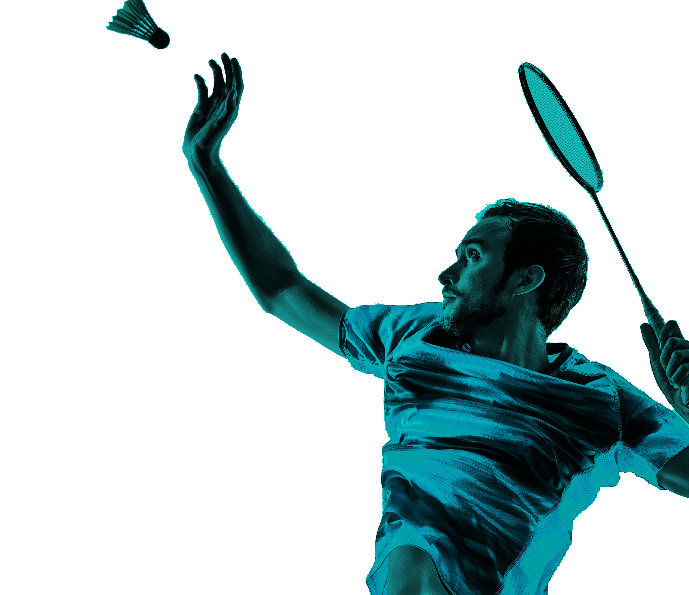 En la foto de la esquina superior, un badmintonista sostiene una raqueta. Está en posición de golpear la plumilla, equipamiento de esta disciplina. 