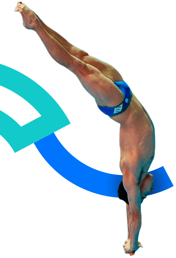 In the picture, the jump of a male diver can be appreciated. His body is completly extended.