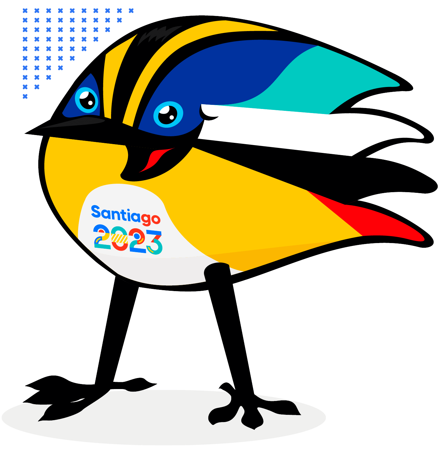 Fiu es un pájaro de siete colores. Tiene los ojos pequeños y amistosos. Un pico fino negro con el que también puede sonreír, incluso mostrar sus dientes blancos, dentro se ve una pequeña lengua roja que vemos cada vez que abre su pico, tanto para practicar actividad física o para mostrar una divertida risa. Cada uno de sus colores son vibrantes y llenos de energía. Tiene unas patas largas negras y unas alas que usa para practicar los deportes Panamericanos y Parapanamericanos, como tomar una raqueta e tenis o mover su silla de ruedas en una competencia. 