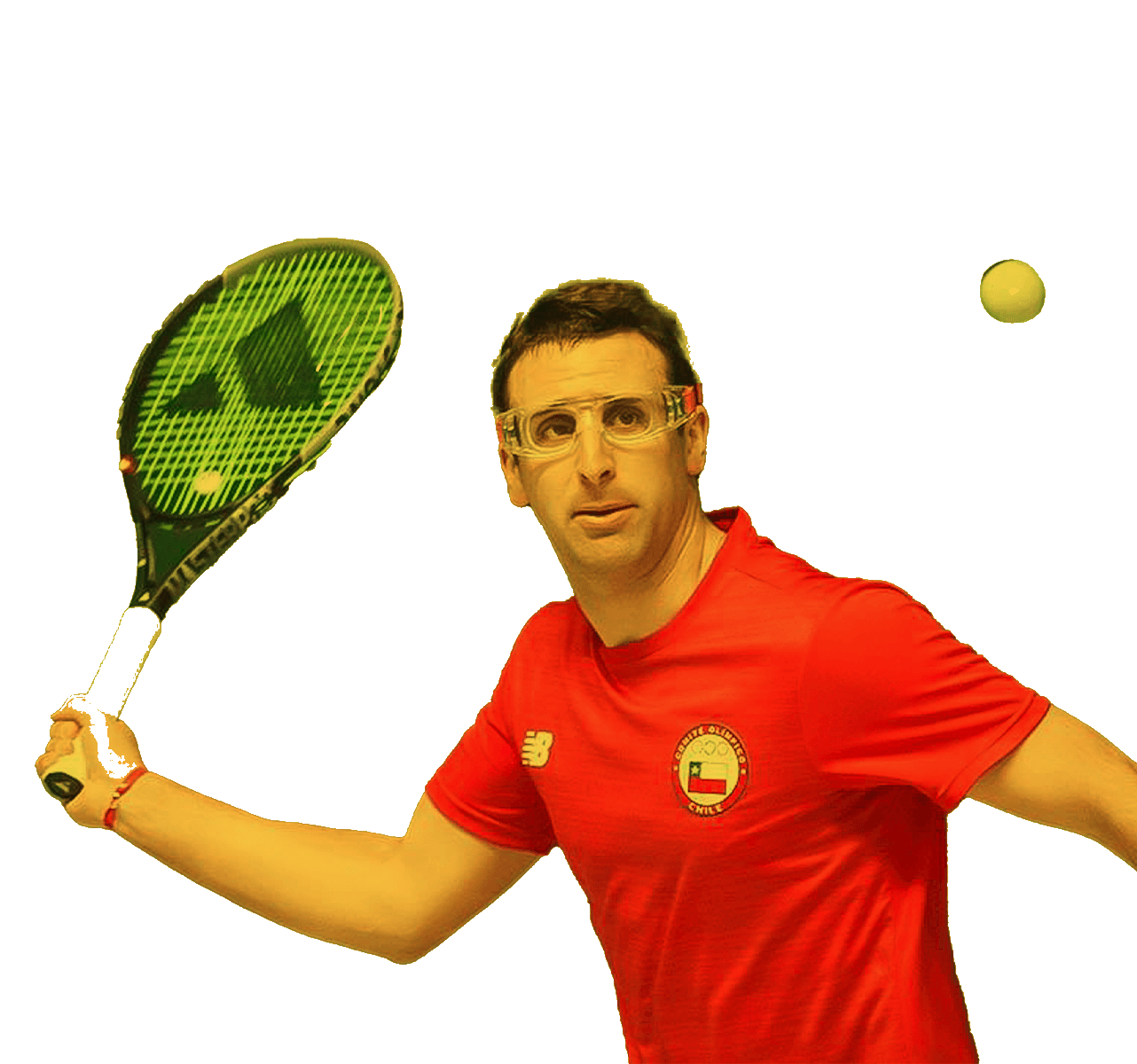 En la foto jugador de pelota vasca a punto de pegarle a la pelota con su paleta.